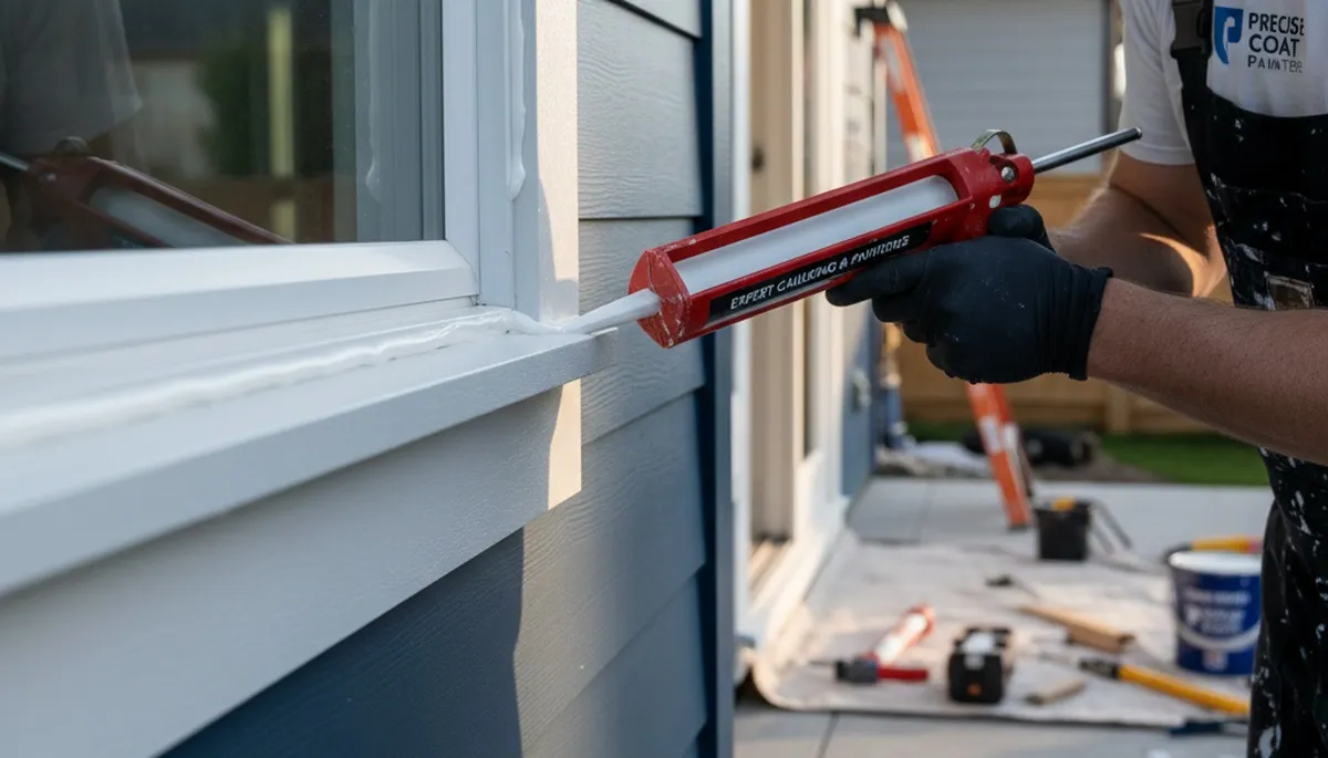 Professional caulking and sealing on Tacoma WA home exterior for rain protection and water damage prevention
