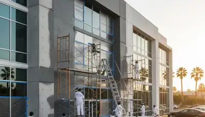 Professional commercial painters working on Tacoma WA office exterior repaint project