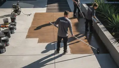 Professional concrete staining on residential driveway in Tacoma, WA for durable, weather-resistant finish