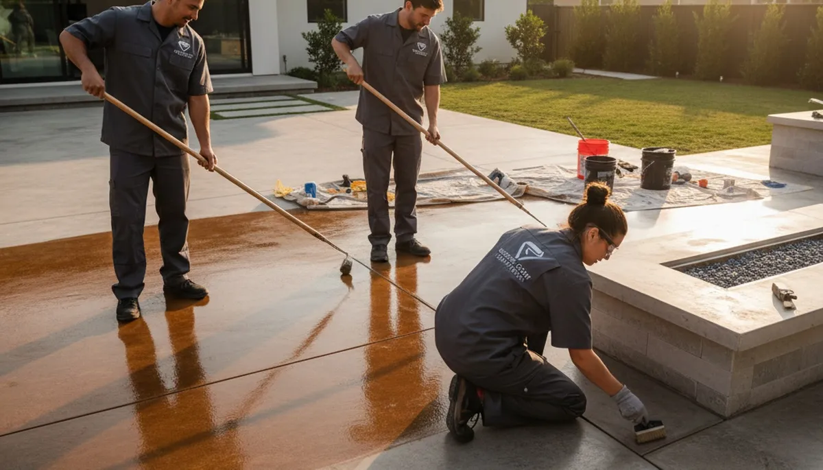 Professional concrete staining on Tacoma WA driveway with durable, weather-resistant finish