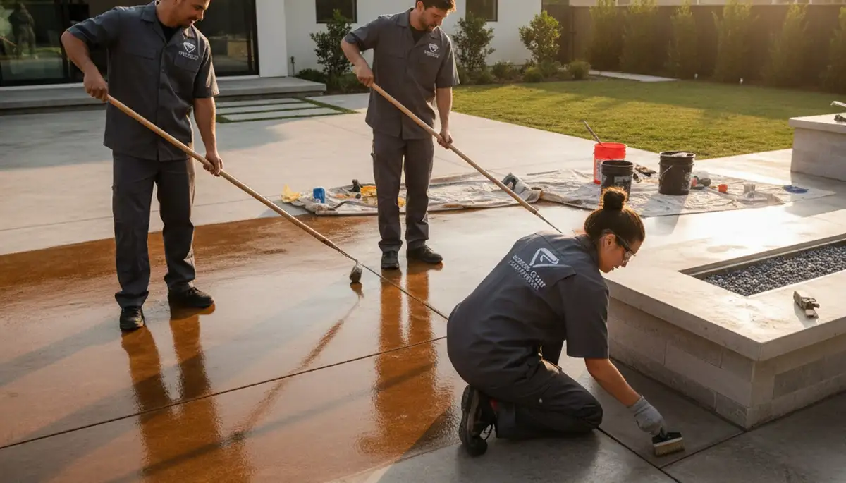 Professional concrete staining on Tacoma WA driveway with durable, weather-resistant finish