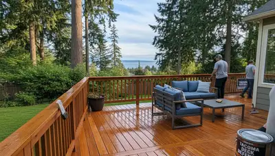 Professional deck staining in Tacoma WA protecting outdoor wood from moisture and UV damage