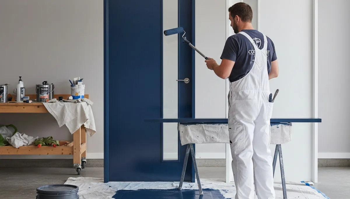 Professional painter refinishing front door in Tacoma, WA for durable, weather-resistant home exterior finish