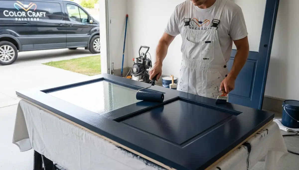 Professional door painting service in Tacoma, WA by expert house painters enhancing entryway appeal
