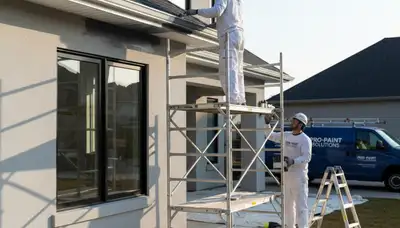 Professional gutter painting on a Tacoma WA home by expert house painters using durable finishes