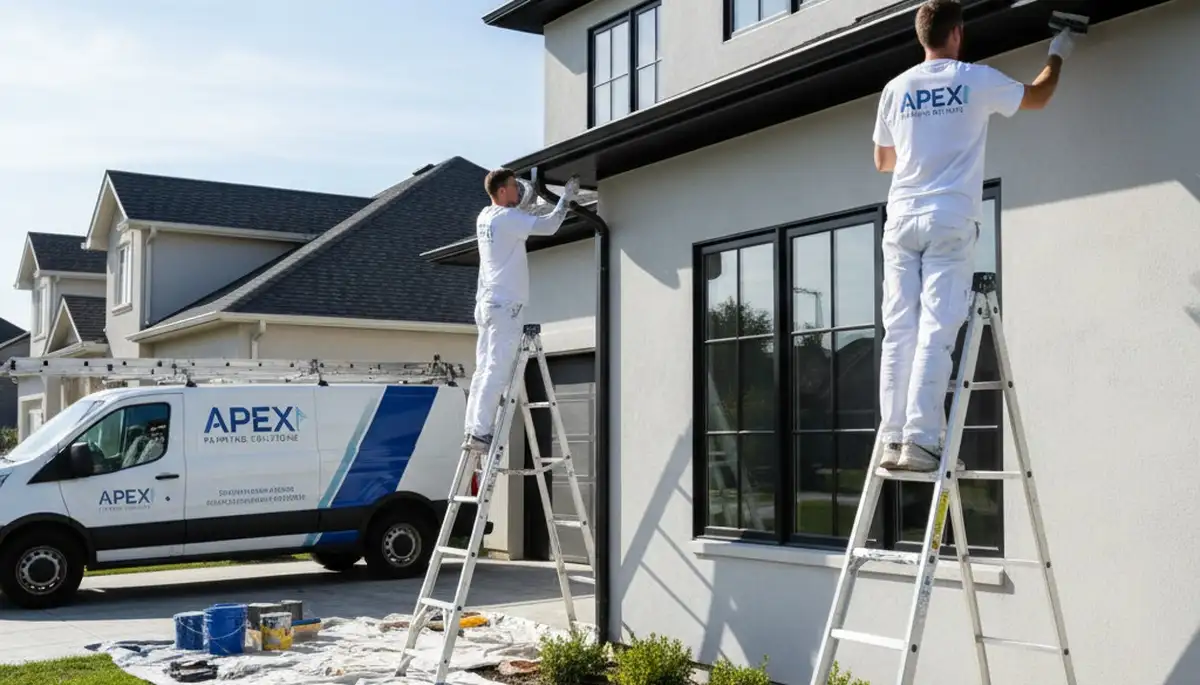 Professional gutter painting on a Tacoma WA home by expert house painters for rain-ready protection