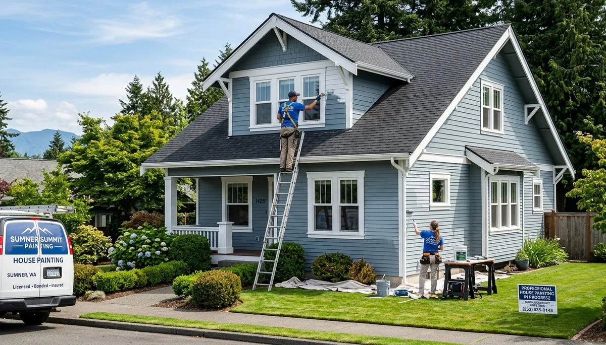 Professional house painters working on residential exterior in Tacoma, WA