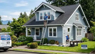 Professional house painters working on residential exterior in Tacoma, WA