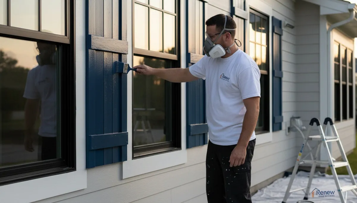 Professional shutter painting and refinishing on a Tacoma, WA home exterior by expert painters