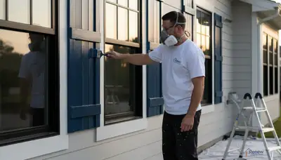 Professional shutter painting and refinishing on a Tacoma, WA home exterior by expert painters