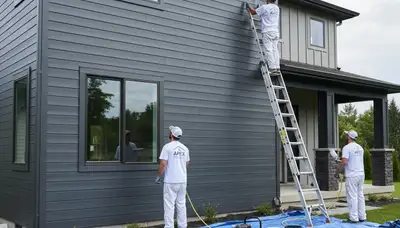 Professional siding painters in Tacoma, WA applying durable exterior paint to a home’s wood siding
