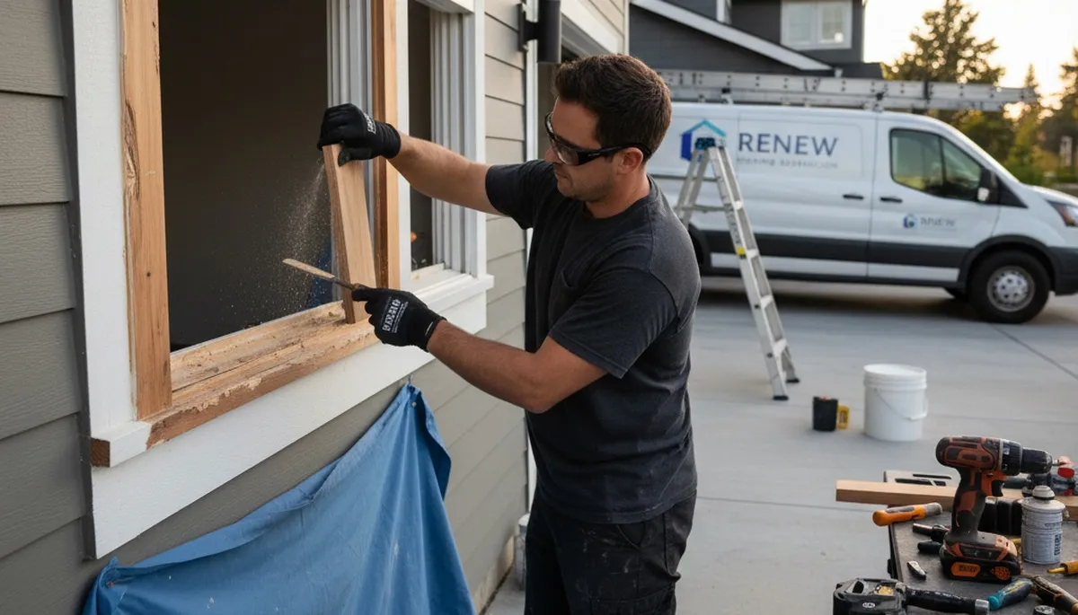 Wood rot repair and exterior painting on Tacoma WA home by professional restoration contractors