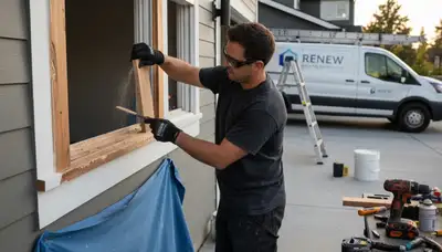 Wood rot repair and exterior painting on Tacoma WA home by professional restoration contractors